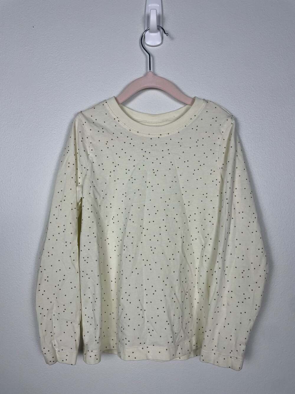 Hanna Andersson Cream Long Sleeve Shirt with Metallic Gold Polka Dots